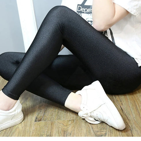 Plus Size Women Shiny Black Legging High Waist Push Up Trousers